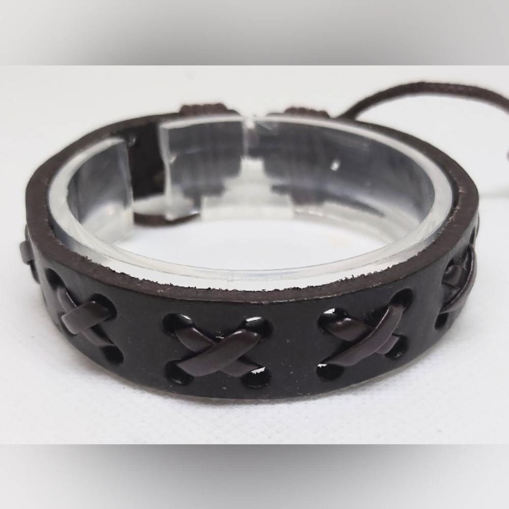 Men's Bracelet Leather Braided Brown New f38